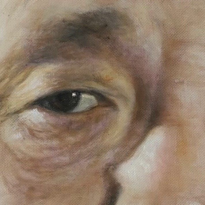 Close-up of the hand-painted portrait: the eyes