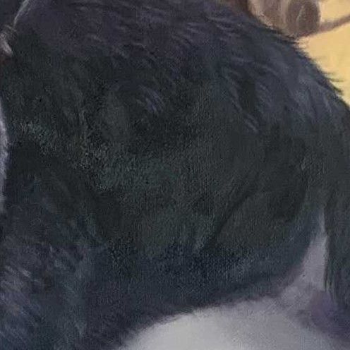 Close-up of the hand-painted black cat portrait: nose and muzzle