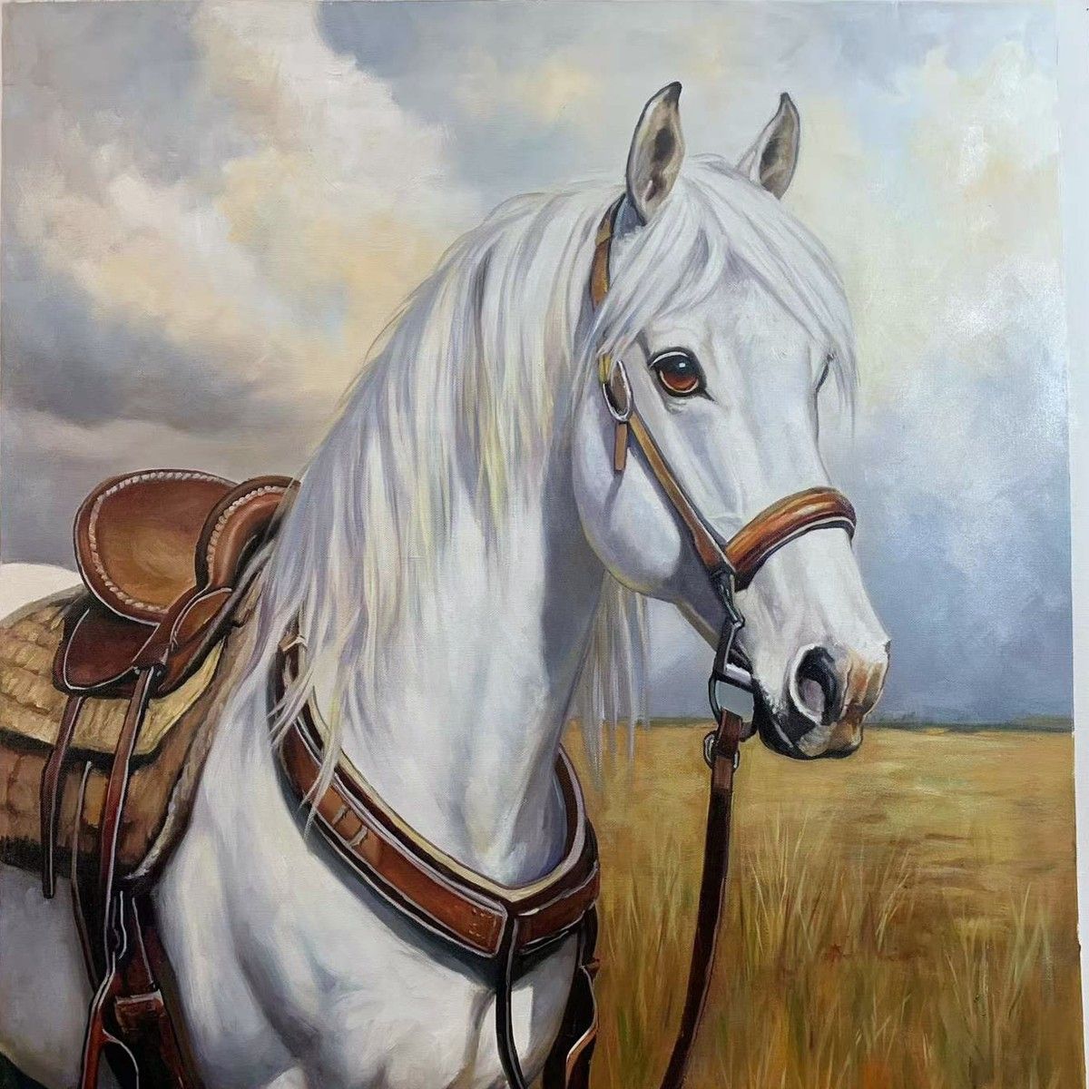 Hand-painted portrait of a Quarter Horse, showing the breed's coat and expression